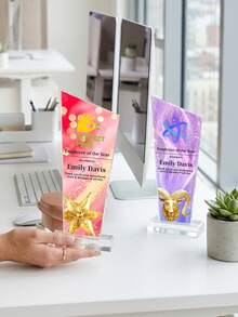 1pc Personalized Acrylic Trophy, Customizable Logo And Text, Star/Goat Head Design, Customizable Color Options Suitable For Corporate And Event Awards, Elegant Gradient Crystal Trophy, Perfect For Office Awards And Anniversary Gifts - Multicolor - View 7