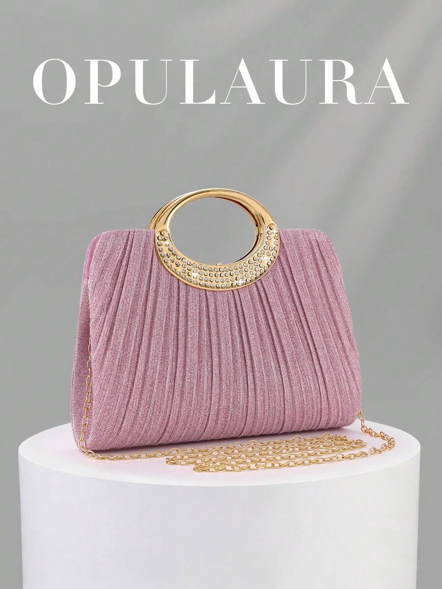 OpulAura 女士时尚闪亮水晶水钻晚宴手拿包,璀璨奢华镶钻正式礼服手提包,适合晚宴、派对、生日、婚礼等场合,也可作为生日礼物 - 粉色 - 查看 1