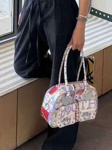 韓式慵懶極簡腋下包 小眾設計大容量托特包 時尚通勤外出女款手提單肩托特包 - 彩色 - 查看 5