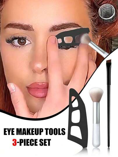 3pcs Eye Makeup Tool Set - 2 Professional Eyeshadow Brushes, Eyeshadow Applicator, Eyeshadow Stamp Template, Quick Makeup Template, Eyeshadow Mold, Eye Makeup Tools, Suitable For Beginners As Eye Makeup Assistant, Easily Create Professional Makeup, Convenient Makeup Anytime, Anywhere