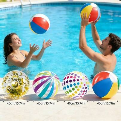 Outdoor Entertainment Beach Balls, Colorful Round Balls, Transparent Balls With Glitter Decor, Beach Ball Set Suitable For Swimming Pool Summer Toys, Inflatable PVC Water Balls Colorful Striped Balls For Outdoor Swimming Pool Beach Party Decoration, Colorful Round Ball Beach Ball Set Made Of PVC Material With Polka Dot Pattern, Suitable For Outdoor Pool Parties, Can Be Used For Decoration And Playing In The Water.