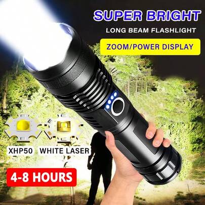 High-Power P50 LED Flashlight With Zoom, 5 Lighting Modes, Waterproof Emergency Flashlight Suitable For Camping, Made Of High-Strength Aluminum Alloy.