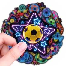 56PCS Neon Style Soccer Stickers, Vinyl Waterproof Decals For Water Bottles Laptop Phone Case Luggage Skateboard Scrapbook, Sports Theme Stickers For Teens Adults Soccer Fans Scrapbook Supplies Scrapbooking - 1 Set - View 2