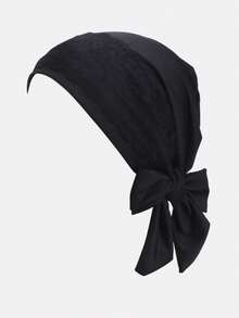 1 chiếc khăn trùm đầu ren viền có ruy băng dành cho nữ, kiểu mũ turban, thích hợp sử dụng hàng ngày và trong quá trình hóa trị. - màu đen - Xem 2