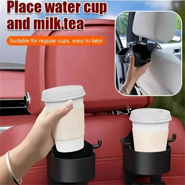Colgador multifuncional para respaldo de asiento de coche con portavasos incorporado, gancho de almacenamiento grueso colgante, organizador universal para respaldo de asiento de coche, sin necesidad de perforar, diseño de colgador con portavasos para el respaldo del asiento, almacenamiento interior del coche ahorrando espacio, gancho resistente para el respaldo del asiento apto para snacks, bolsas