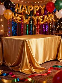 1pc Shiny Gold Satin Tablecloth, Birthday Party Table Cover, Wedding Party Tablecloth, Baby Shower, Party Table Runner, Birthday Wedding Party Decor, Bridal Shower Favor, Anniversary Celebration, Banquet Party Gift, Graduation Decor, Home Decor, Room Decor, Party Supplies - Bright Gold - View 4