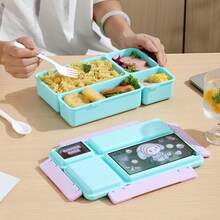 1 hộp đựng thức ăn trưa, hộp cơm bento bằng nhựa 4 ngăn cho trẻ em, dùng được trong lò vi sóng, có ngăn đựng nước sốt và dụng cụ ăn uống, hộp đựng cơm kèm túi đựng cơm. - Nhiều màu - Xem 4