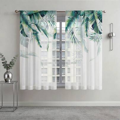 NOSBEI 2pcs/1pc Watercolor Tropical Palm Banana Leaf Sheer Curtains, Rod Pocket Blackout Drapes For Living Room And Bedroom, 52 Inches Wide * 84 Inches Long
