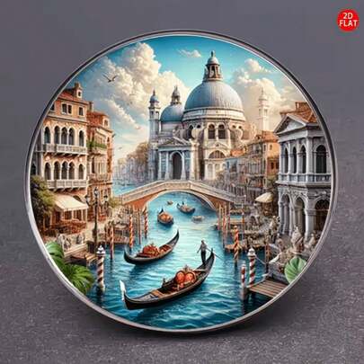 1枚2D平面胸针，描绘威尼斯运河景色，独特创意翻领别针，适用于背包、衣服、衣领和帽子。