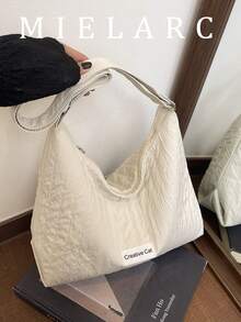 2026 New Large Capacity Women's Shoulder Crossbody Bag, Ins Minimalist Striped Casual Underarm Dumpling Bag - White - View 1