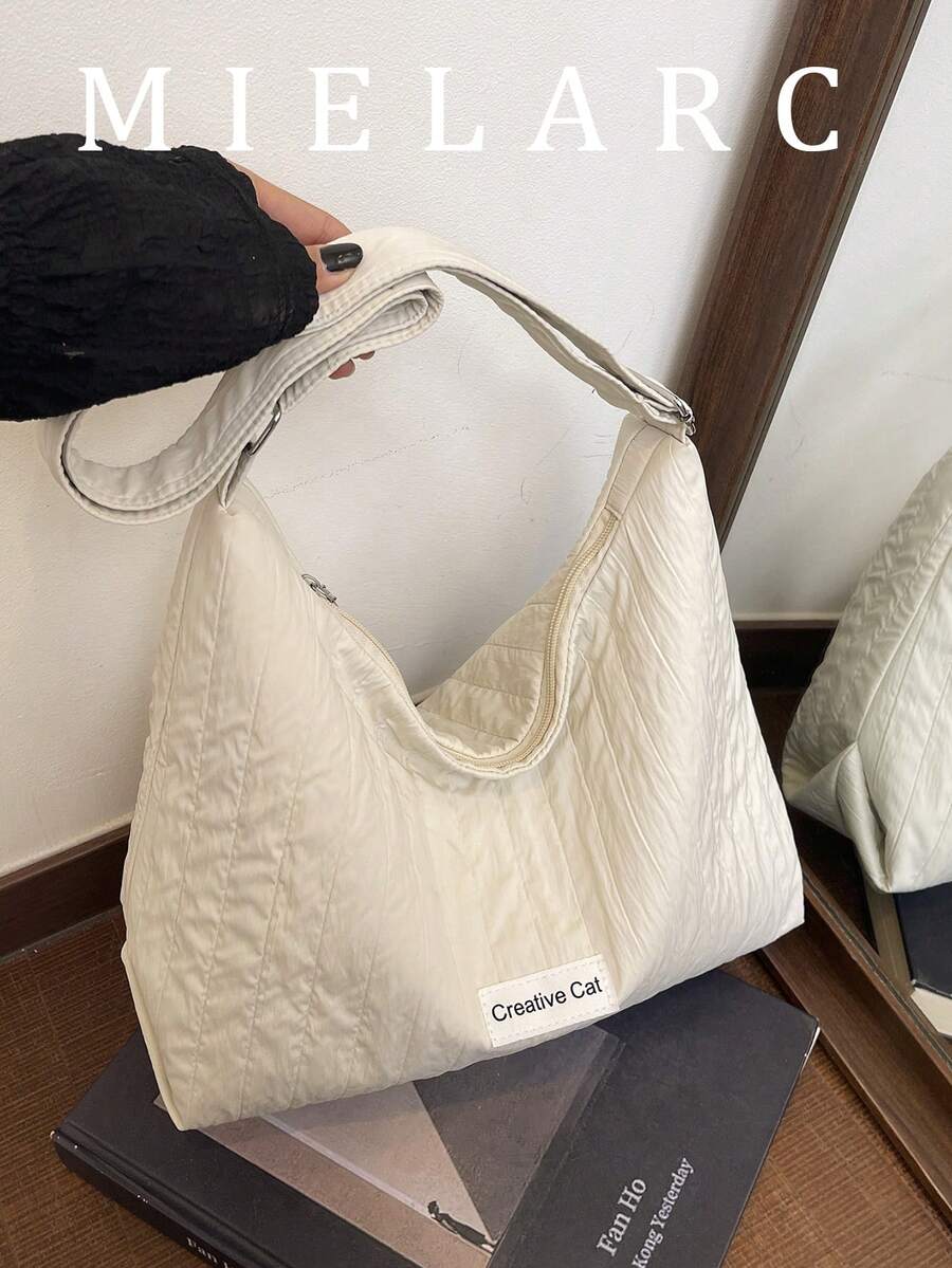 2026 New Large Capacity Women's Shoulder Crossbody Bag, Ins Minimalist Striped Casual Underarm Dumpling Bag - White - View 1