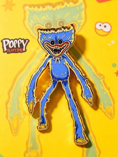 Poppy Playtime 1PC פרג Playtime פין אמייל מורשה רשמית הכולל את Huggy Wuggy מפלצת כחולה אייקונית עם גימור זהב סיכת דש אסיפה עבור תרמילים, מעילים, תיקים וכובעים מתנה נהדרת ואביזר אופנה עבור אוהדי פרג Playtime