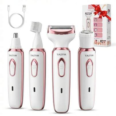 TAZTIR 4-In-1 Women's Bikini Trimmer Electric Body Shaver, Painless Hair Remover For Armpit Leg Face Nose Eyebrow-Mom Beach Grooming Gift