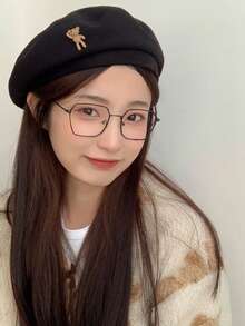 1顶女士贝雷帽，经典法式艺术家帽，复古休闲风格，适合四季日常佩戴[随机棕色或卡其色，带熊图案]，节日礼物，时尚配饰帽，沙滩，旅行 - 彩色 - 查看 9