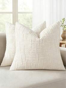 1PC Textured Throw Pillow Covers Thick Chenille Decorative Pillows, Modern Boho Farmhouse Home Decor Neutral Cushion Covers For Couch Sofa Living Room Bedroom - White - View 1
