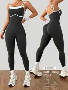 Dewbera Mono deportivo de yoga, fitness y running de alta elasticidad y sin costuras - Gris Oscuro - Ver 1