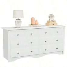 6 Drawer Double Dresser, Wide Wood Chest Of Drawers Storage Tower Storage Living Room Bedroom - 黑色 - 查看 2