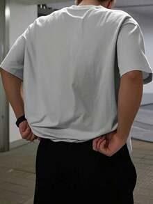Men's Solid Color Short Sleeve T-Shirt, Comfortable, Breathable, For Summer. - 淺灰色 - 查看 3