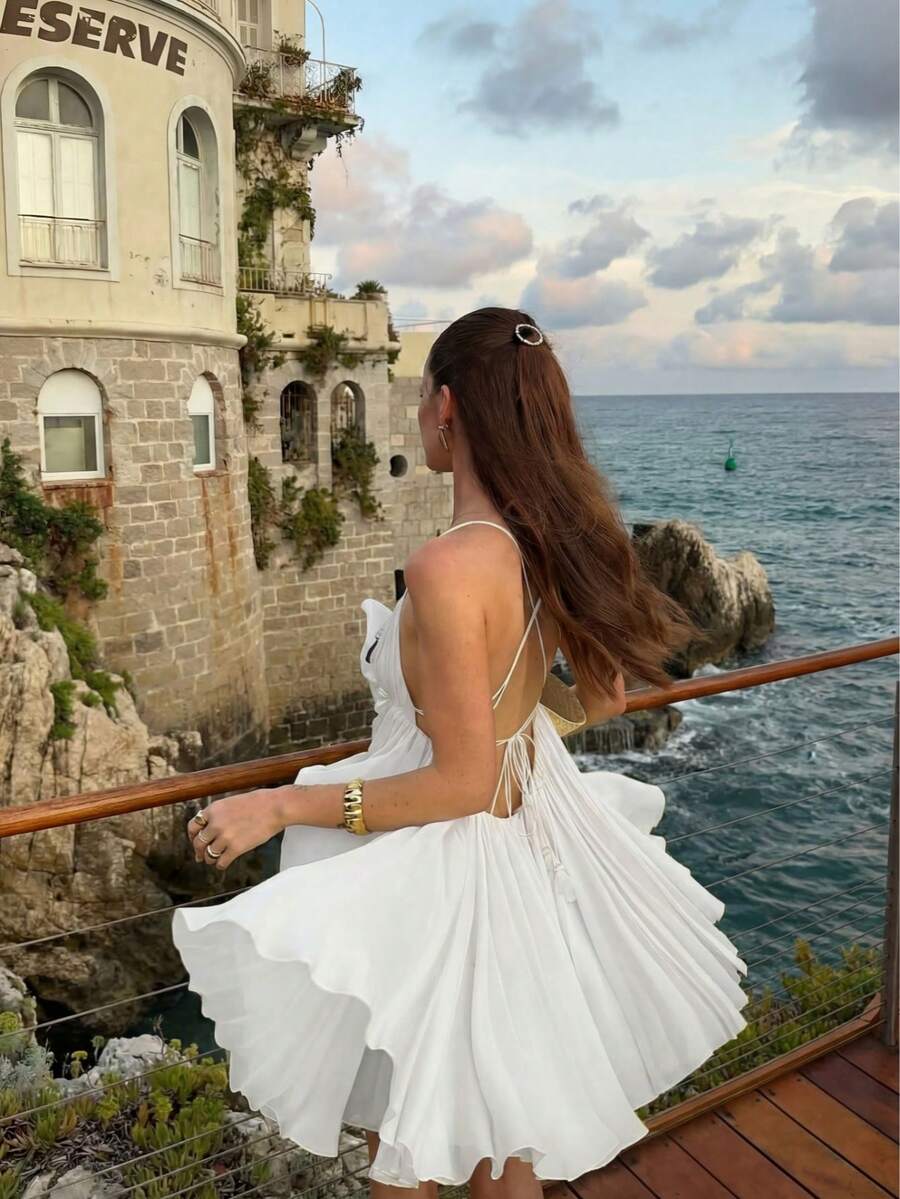 休閒性感可愛浪漫迷人洋裝,適合日常穿著、度假與約會,優雅白色派對夏季款 - 白色 - 查看 1