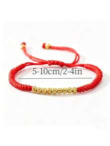 1 chiếc vòng tay điều chỉnh được, làm từ sợi ngọc bích, đính hạt hình hoa cắt vàng 4mm. - Đỏ - Xem 4