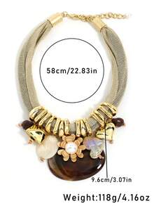 Kalung Liontin Resin Gaya Boho yang Berlebihan, Kalung Rantai Tebal Nuansa Liburan, Aksesori Elegan dengan Warna Alami. - Unta - View 4