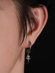 1pc Fashion Street Style Double Lightning Bolt Non-Pierced Men's Ear Cuff, Lightning Stacked Men's Accessory, Suitable For Daily Wear, Holiday, Birthday, Anniversary Gift For Friends - Multicolor - View 1