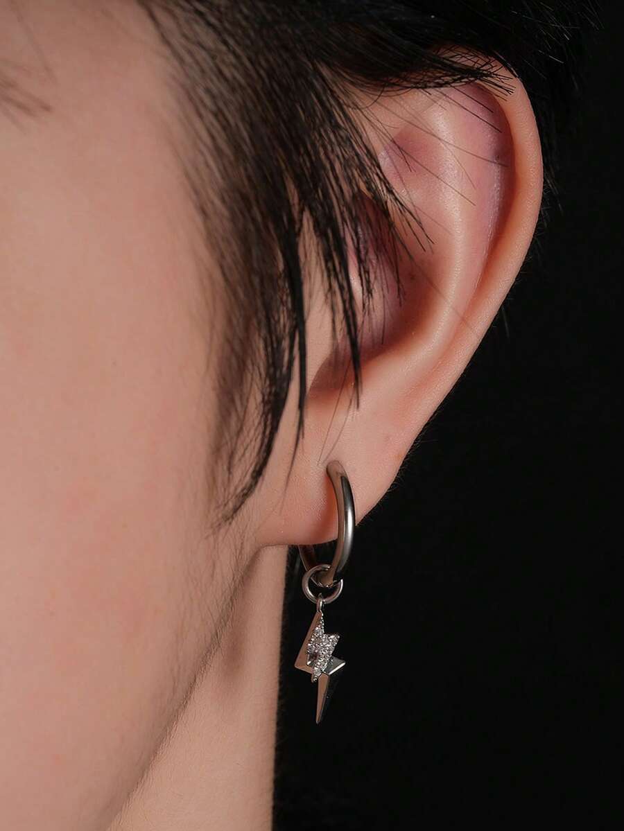 1pc Fashion Street Style Double Lightning Bolt Non-Pierced Men's Ear Cuff, Lightning Stacked Men's Accessory, Suitable For Daily Wear, Holiday, Birthday, Anniversary Gift For Friends - Multicolor - View 1