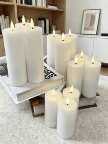 12pcs Flameless LED Pillar Candle Set With Remote Control, Battery Operated Candles For Home/Christmas/Wedding Decor - White - View 4