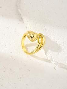 1pc/18K Gold Plated Open Ring - Chunky Flower, Twisted & Heart Stackable Rings For Women, Minimalist Statement Jewelry - Yellow Gold - View 2