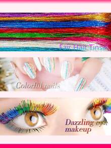 12 Colors Shiny Hair Braiding Tool Set, Heat Resistant Glitter Fairy Hair Accessories, Suitable For Women Girls Makeup Ball Cosplay - Multicolor - View 8