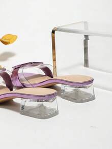European And American Style Purple Metal Square Buckle Transparent Strap Crystal Chunky Heel Slide Sandals For Women, Summer - Purple - View 4
