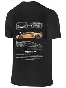 Drive In Style Car Themed Classic Cotton T-Shirt For Men Women, Casual Short Sleeve Tee Tops, Lightweight & Soft Everyday Wear Cosplay Costume - 黑色 - 查看 4