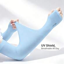 1pc Unisex UV Protection Sun Protection Arm Sleeves, Breathable Cool Ice Silk Long Cooling Sleeve, Thumb Hole Design Stretch Sun Shield Arm Covers, Multi-Color Lightweight Arm Guards For Driving Outdoor Sports - 30*8.8cm - View 1