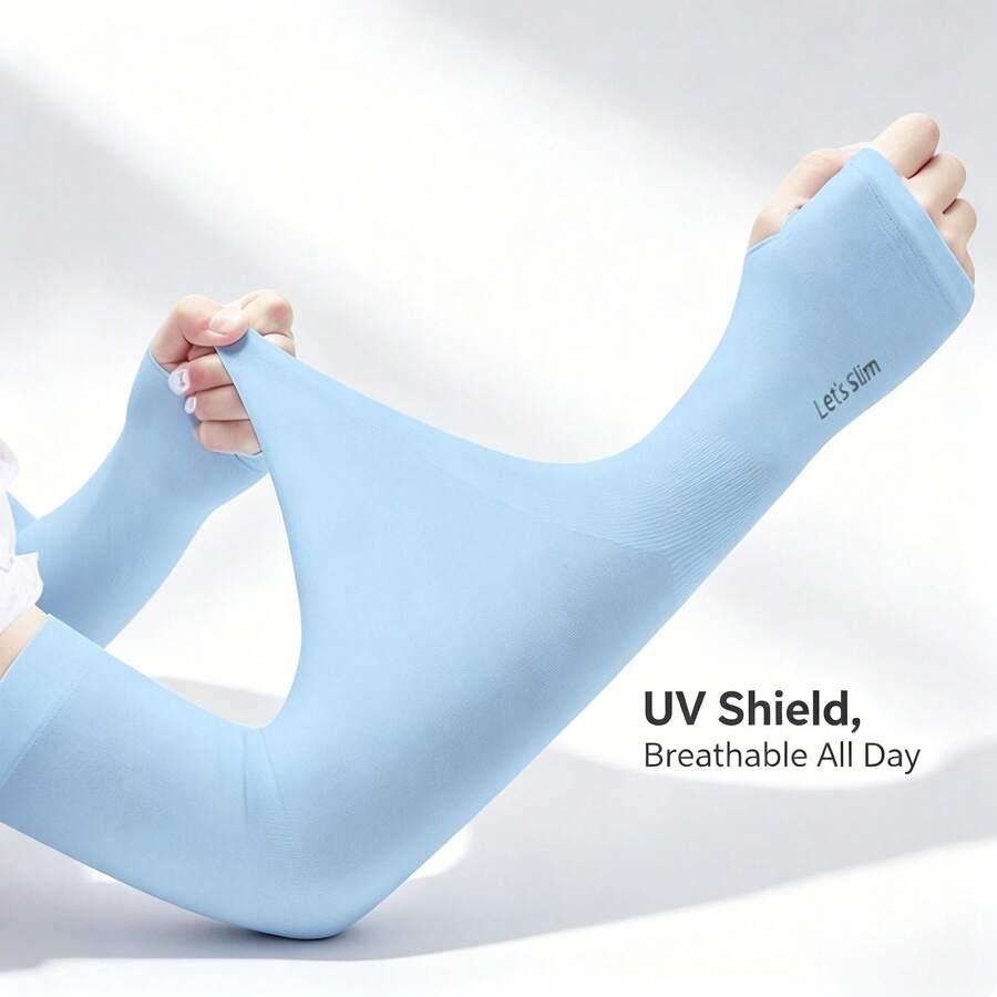 1pc Unisex UV Protection Sun Protection Arm Sleeves, Breathable Cool Ice Silk Long Cooling Sleeve, Thumb Hole Design Stretch Sun Shield Arm Covers, Multi-Color Lightweight Arm Guards For Driving Outdoor Sports - 30*8.8cm - View 1