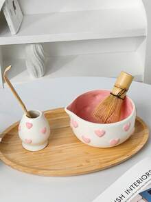 1pc/2pcs/4pcs/5pcs/8pcs Set New Pink Embossed Heart Matcha Bowl Tea Set, Highly Attractive Heart-Shaped Spout Bowl, Matcha Tool Combination Including Matcha Bowl, Whisk And Holder, Bamboo Scoop, Sieve, Suitable For Matcha Lovers And Beginners, Great Gift, Mother's Day Gift, Gift For Elders - Multicolor - View 11