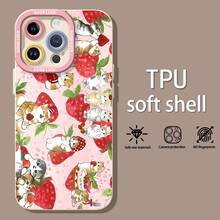 Funda para móvil con un adorable diseño de gato y fresas, compatible con Samsung, Apple, VIVO, OPPO, , Transsion, ,  y Honor. Fabricada en TPU, ofrece protección contra golpes y caídas. Un regalo ideal para familiares y amigos. - Blanco - Ver 3