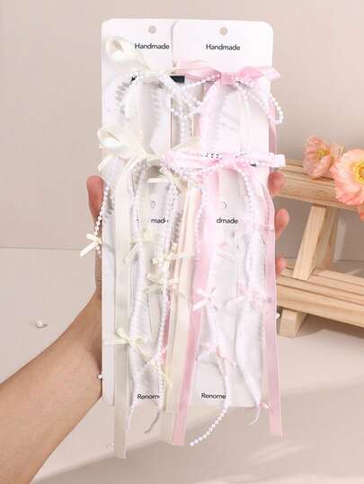 2 PCS White Ribbon Bow Hair Clips For Women, Elegant Long-Tail Pearl Bow Hair Clips Suitable For Daily Wear, Wedding Parties, Women's Minimalist Hair Accessories.