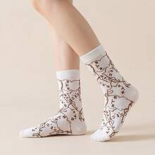 1 Pair Graffiti Print Casual Sports Mid-Calf Socks, Unisex Suitable For All Seasons - White - View 1