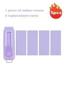 Pink Retractable Sliding Eraser Set, Cute Pull-Push Large Pencil Eraser With Plastic Cover, 4 Refill Soft Erasers For Students, Office, Daily Use, Popular Stationery - Rectangle - View 16