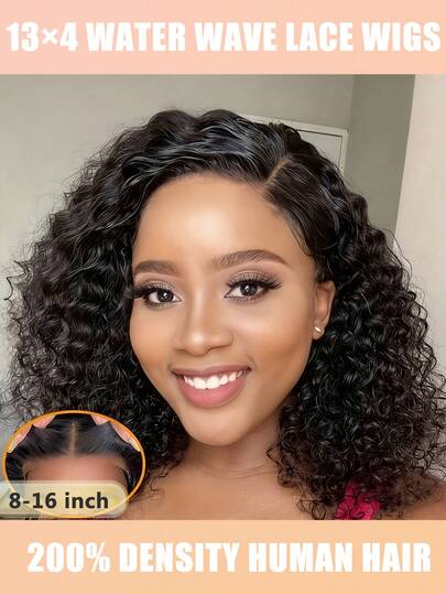 Tóc giả tự nhiên dành cho nữ - Tóc giả ngắn kiểu bob 13x4 ren phía trước với họa tiết sóng nước, mật độ 200%, phù hợp cho cả sử dụng hàng ngày và các dịp đặc biệt, có đường chân tóc tự nhiên, thiết kế ren phía trước, kiểu tóc thanh lịch dễ đội. Ren phía trước 13x4, tóc thật, kiểu tóc xoăn sóng nước dành cho nữ. Tóc giả sóng nước bằng tóc thật dành cho nữ và lý tưởng cho phụ nữ. Màu đen tự nhiên, vẻ ngoài tự nhiên cho sử dụng hàng ngày, dự tiệc. Tóc giả kiểu dáng tự nhiên.