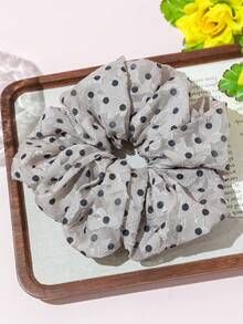 1 chiếc dây buộc tóc in chấm bi, kiểu Hàn Quốc, mềm mại và thoáng khí, không gây hư tổn, có các màu đen/xanh lá/trắng/vàng/hồng/xám, phù hợp cho kiểu tóc hàng ngày, đi học và hoạt động ngoài trời. - Nhiều màu - Xem 9