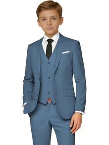 2026 Boys 5-Piece Formal Suit Set, Kids Wedding Communion Easter Tuxedo, Jacket Vest Pants With Shirt And Tie, Gentleman Formal Outfit - 藍灰色 - 查看 1