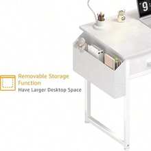 DLisiting Small White Desk With Fabric Drawers, 32" Long. It Doubles As A Dressing Table In The Bedroom, With Storage Drawers And Pockets, And Can Also Be Used As A Small Writing Desk In The Study, Perfect For Small Spaces. - trắng - Xem 7