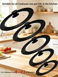 1pc Universal Lid, Fits Pots, Pans And Skillets - Made Of Tempered Glass With Heat-Resistant Silicone Rim, Suitable For 6", 7", 8", 8.5", 9.5", 10.5", 11", 12", 13" Cookware - Multicolor - View 8