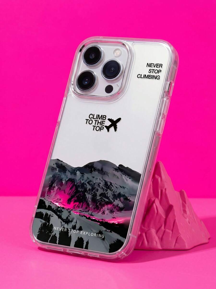 黑色旅行元素时尚手机壳 1 件装 黑色飞机和雪山英文语录手机壳 个性化设计 兼容 16 Pro Max/15/14 Plus/13/12/11 保护套 防水防震防摔防刮花 周年纪念礼物 生日派对 三月礼物 - 彩色 - 查看 1