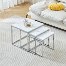 Set Of 3 Nesting Coffee Tables For Living Room, Nest Of 3 Nested Tables Sofa Side Table Coffee Table End Tables Space Saving - 白色 - 查看 2