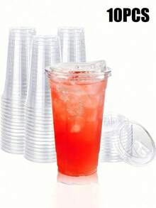 1/10 Large Transparent Heat-Resistant Reusable Acrylic Cups With Lids - Suitable For Hot/Cold Beverages, Iced Coffee, Smoothies, Outdoor Picnics, Birthday Parties And Daily Use - Multi-Functional, Easy To Clean - Multicolor - View 2