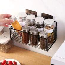 Wall-Mounted Multi-Function Kitchen Storage Rack, Comes With 2 Damage-Free Adhesive Bases, Durable Metal Vegetable/Garlic/Onion Storage Baskets, Ideal For Small Space Storage - Multicolor - View 3