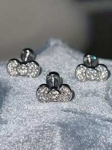 1 par de pendientes elegantes y versátiles con lazo, de estilo elegante y delicado - Plateado - View 5