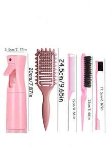 Set de 3 piezas/5 piezas Cepillo de pelo con onda de ocio y botella rociadora, herramientas de peinado, mango de plástico ABS, diseño hueco, duradero, adecuado para uso diario, peinado regular - Multicolor - Ver 8